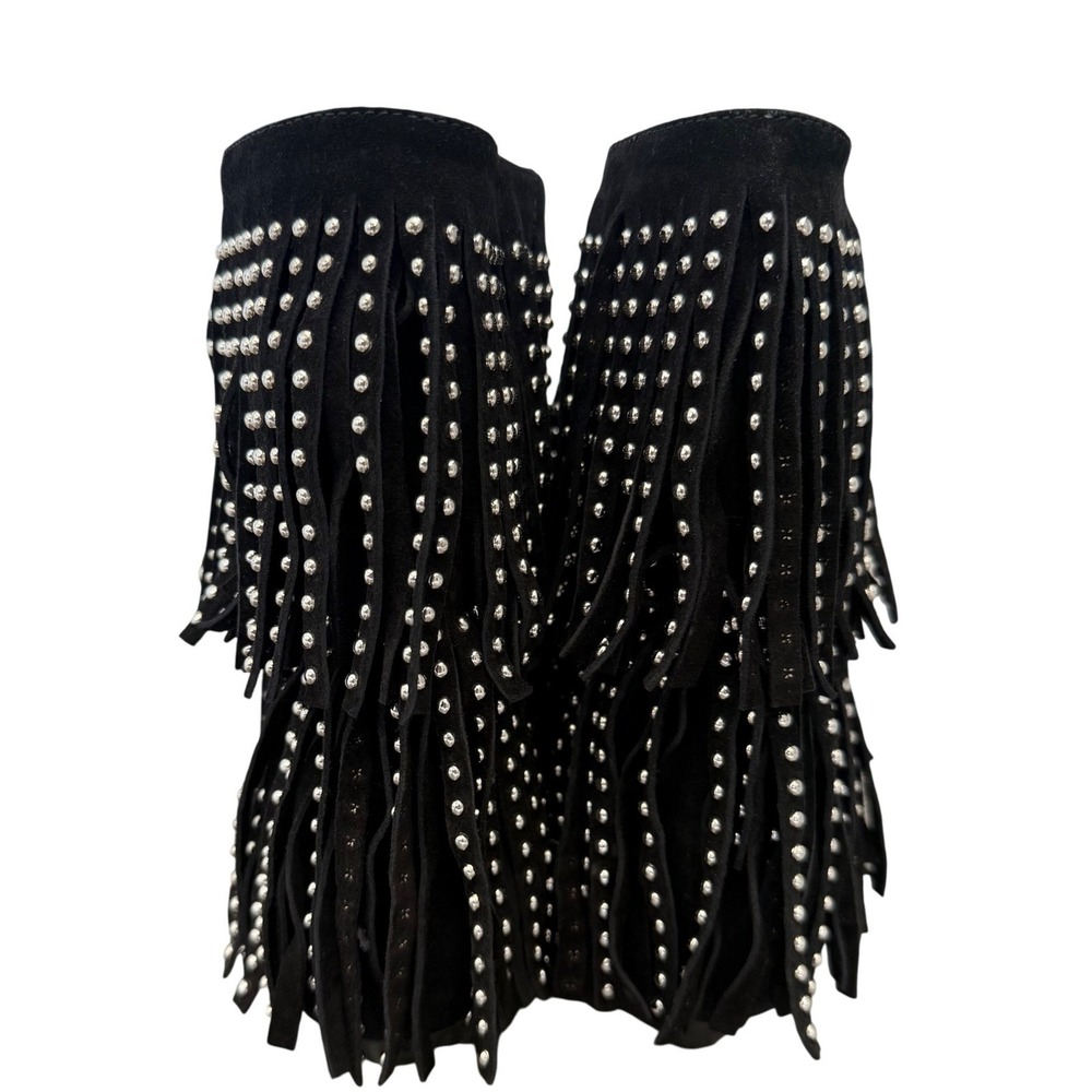 Saint Laurent RARE Studded Fringe Suede Boots EU 38 Festival Boho YSL Coachella - Picture 5 of 14